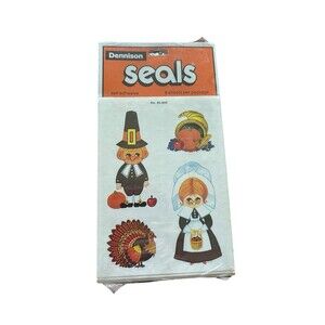 Dennison Vintage Thanksgiving Seals Pumpkin Turkey Pilgrim Cornucopia *New